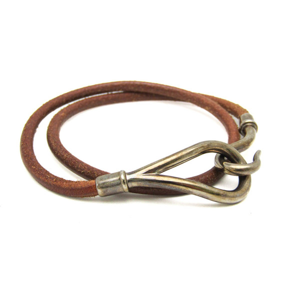 Hermes Jumbo Choker Leather,Metal Bangle Brown,Silver - Picture 1 of 8